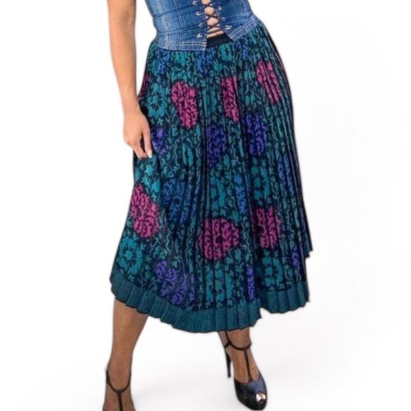 MISSONI Green Flared Floral Print Pleated Maxi Skirt Size M - Picture 1 of 7
